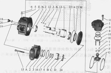 YLM型低速大扭矩液壓馬達(dá)結(jié)構(gòu)和立體分解圖